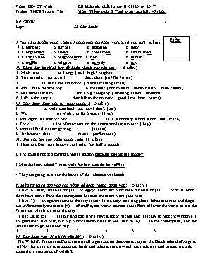 Đề khảo sát chất lượng học kì I môn Tiếng Anh Lớp 8+9 - Năm học 2016-2017 - Trường THCS Trường Thi (Có đáp án)